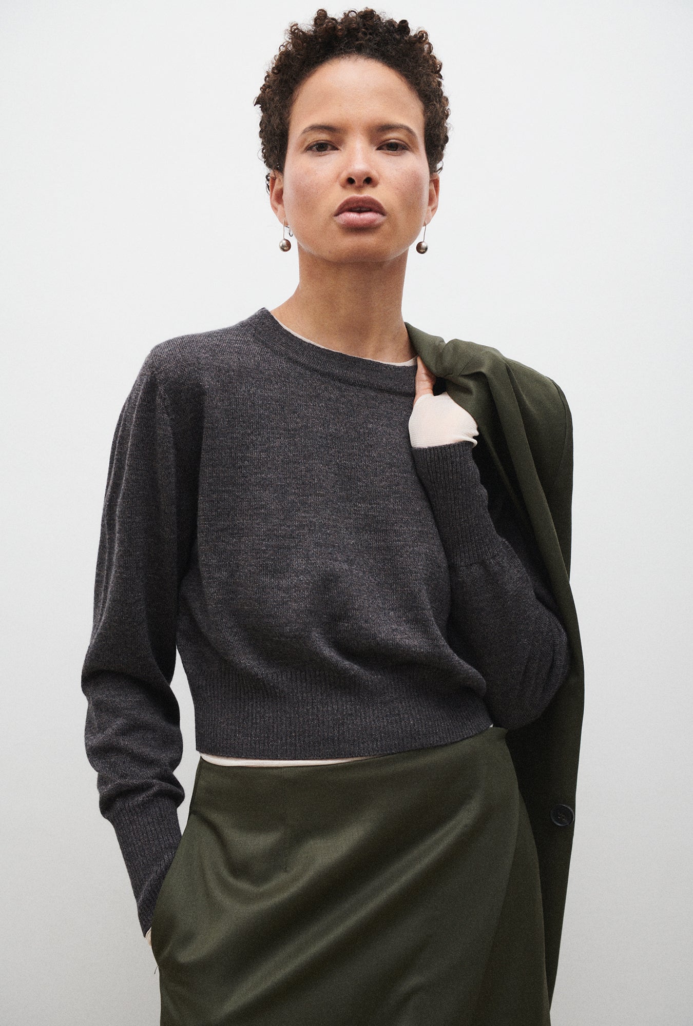 CROPPED CREWNECK GRANITE MELANGE