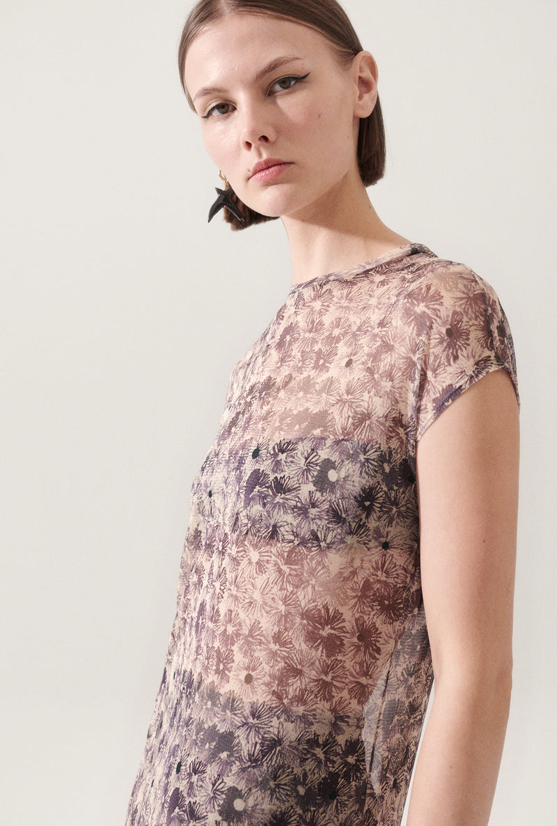 SILK MESH DRESS ASTER FLORAL